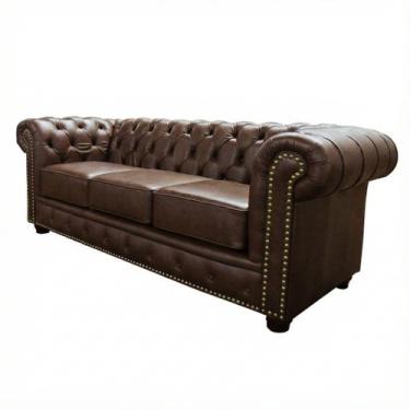 Imagem de Sofá 3 Lugares Chesterfield Couro Natural - Mempra, 456Castanho