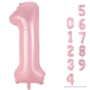 Imagem de Balão numérico de 101 cm para decoração de aniversário, balões grandes autoinfláveis com números de folha rosa 0-9 para amigos, balões de hélio rosa para mulheres e homens, artigos de festa de
