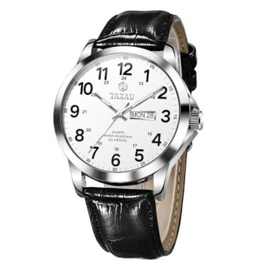 Imagem de Taxau Relógios masculinos de luxo, analógicos, à prova d'água, couro clássico, mostrador grande, simples, fácil de ler, quartzo, vestido minimalista, dia, data, quartzo, relógios masculinos, G8409
