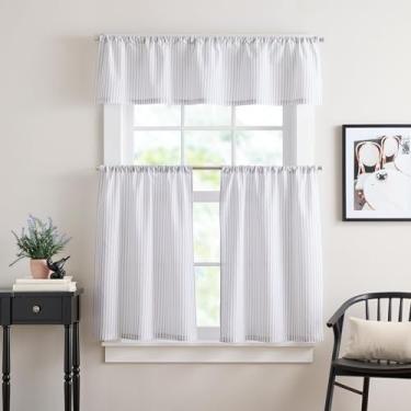 Imagem de Curtainworks James Kitchen Conjunto de 3 peças de cortinas de cozinha, filtro de luz - 147 x 35 cm, cinza