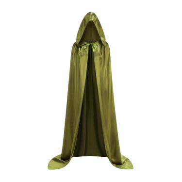 Imagem de yolsun Capa de cetim preta com capuz para mulheres, fantasia de vampiro adulto com capuz para Halloween, Verde militar, 59"