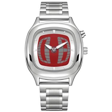 Imagem de MASTOP Relógio analógico moderno de aço inoxidável com mostrador colorido exclusivo – elegante e preciso para uso diário, Prateado, vermelho, Relógio masculino masculino fashion exclusivo com