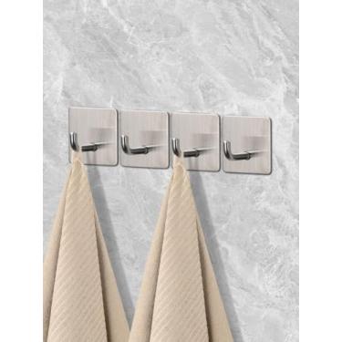 Imagem de 4 ganchos adesivos de aço inoxidável, resistente à prova d'água no gancho de chuveiro para pendurar bucha, toalhas, roupas, roupões para banheiro adesivos removíveis cabides de porta de parede