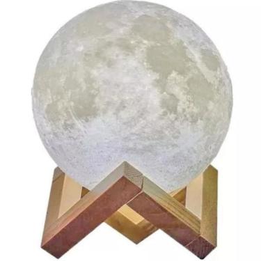 Imagem de Luminária Lua 3D Muda Cor Madeira Controle Remoto 18cm