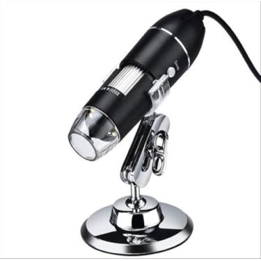 Imagem de Microscópio Digital USB 1600X, 2MP, 8 LEDs, Preto, com Suporte, para Análise Laboratório, Educação, Pesquisa