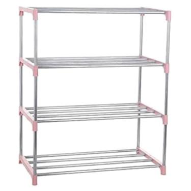 Imagem de Sapateira Rack Armário Portátil 4 Andares - Estrutura Desmontável em Aço e Tecido TNT, Compacta, Organiza 12 çados, Ideal para Pequenos Espaços (ROSA)