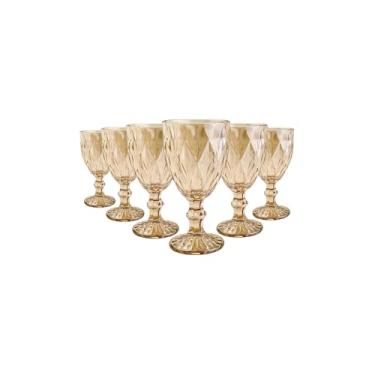 Imagem de Conjunto 6 Taças de Vidro Diamond Gold, 325ml, Acabamento Dourado, Design Diamantado, 17cm Altura, Vidro
