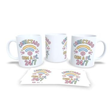 Imagem de Caneca Branca com Frase Religiosa A Fé Meu é GPS, Cruz e Design Colorido, Cerâmica (19440)