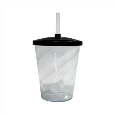 Imagem de Kit 10 Copo Twister Cristal Acrílico 300ml Com Tampa Colorida Canudo Lembrança De Festa (Preto)