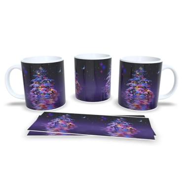 Imagem de Caneca de Cerâmica com Decoração Natalina, 325ml, Branca com Bolas de Natal em Vermelho, Azul e Verde, Design de Flocos de Neve (1)