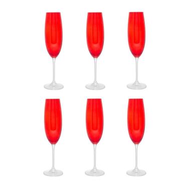 Imagem de Cj 6 Taças de Cristal P/Champanhe Banquet Vermelho 200ml Wolff