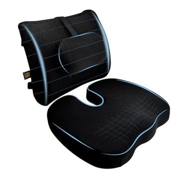 Imagem de GESQUARE Almofada ergonômica de 3 peças de espuma viscoelástica e almofadas de suporte lombar para escritório, carro e cadeira de jogos – Conjunto de almofadas ajustáveis para conforto no cóccix e