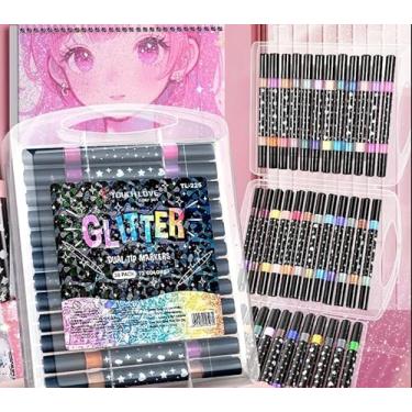 Imagem de Kit de Canetinhas Marcadoras com Maleta e Glitter – Ponta Dupla, Brilho e Cores Vibrantes, Multicolorido, 24 Canetas com 48 Cores, Ideal para Desenho, Pintura e Artesanato