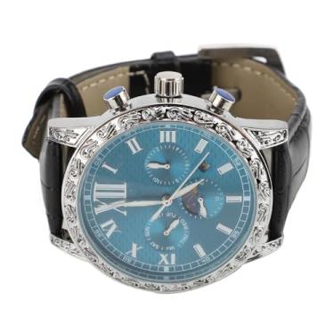 Imagem de Generic Relógio Automático Masculino, Relógio de Pulso Mecânico Luminoso Multifuncional Fase da Lua para Uso Diário (Pulseira preta com mostrador azul)