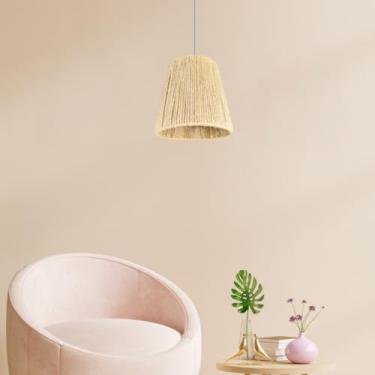 Imagem de Luminária Pendente Modelo Athenas em Corda Sisal Natural Palha Fio Branco