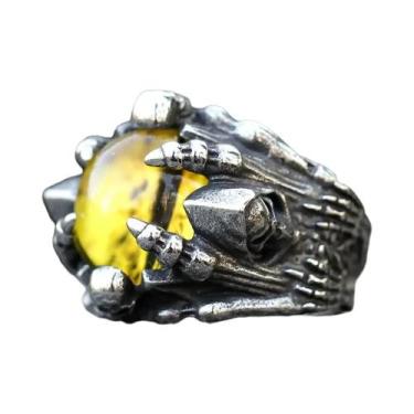 Imagem de Anel De Caveira Punk Rock Masculino Em Aço Inoxidável 316L Com Pedras 