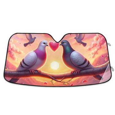 Imagem de Guarda-sol personalizado para casal pombo dos namorados para para-brisa de carro caminhão dobrável retrátil para-brisa automotivo proteção contra pára-brisas M, 139,7 cm x 70,1 cm