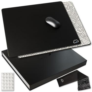 Imagem de Qloud Glass Mouse Pad grande, Pro Esports Glass Mousepad Gaming Pad para velocidade e precisão, mousepad Glasspad inclui capa para jogos, patins Ice Dot e pano de microfibra, 45 cm x 38 cm (01 - preto