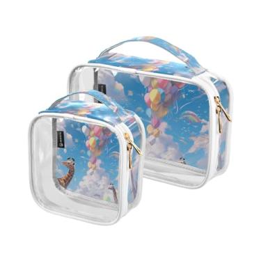 Imagem de GAIGEO Bolsa de cosméticos Two Space Puppies Flying Happily pacote com 2, bolsa de viagem para produtos de cabelo, bolsas de maquiagem transparentes para mulheres, pacote com 2, Balões e animais cena