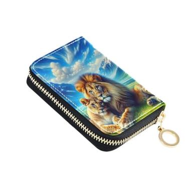 Imagem de Carteira feminina Majestic Lions Scenic Meadow com zíper para cartão de crédito, bloqueio de RFID, carteira de viagem de couro com zíper