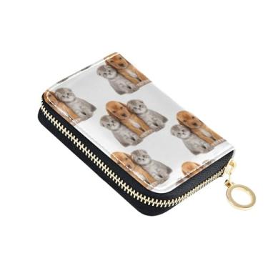 Imagem de Carteira de cartão de crédito com bloqueio de RFID, linda carteira pequena para mulheres, com zíper, porta-chaves, fofo, cachorro, gato, animal branco