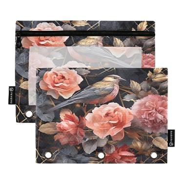 Imagem de Bolsa de lápis geométrica floral de rosas para fichários, bolsa de lápis frontal transparente, para presentes de estudantes universitários, bolsa de lápis escolar durável