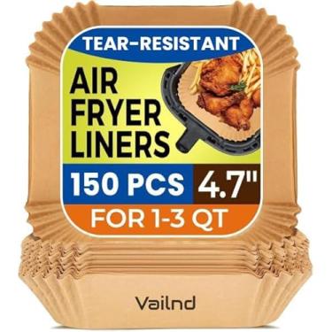 Imagem de Forros de fritadeira a ar pequenos descartáveis, papel manteiga de 2 litros para fritadeira a ar COSORI 2,1 Qt, 150 peças, folhas de papel quadrado de 12 cm para mini cesta de airfryer