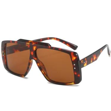 Imagem de Óculos de Sol Femininos Oversized Masculinos com Rebites e Lentes Degradê para Esportes ao Ar Livre, Corrida e Ciclismo, Estampa de Leopardo Marrom