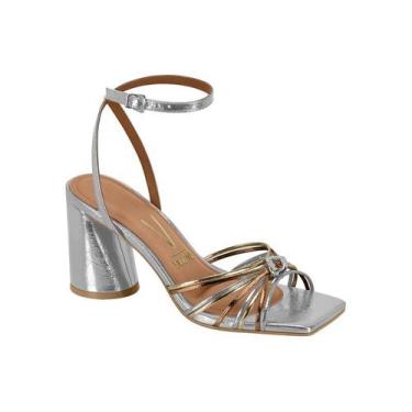 Imagem de Sandália Vizzano Feminina De Salto Bloco Com Tiras Finas Prata/Dourado