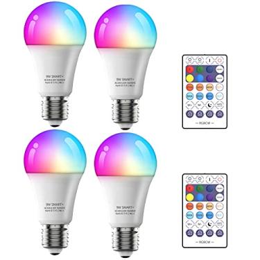 Imagem de Lâmpada de 9W E26 Lâmpadas LED Wi-Fi Controle por Voz Timer Decoração Festa em Casa 2700K-6500K 4 Pacotes 2 Controles Remotos