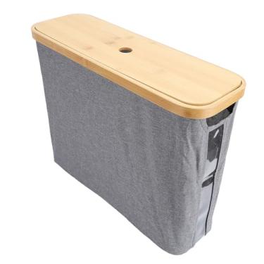 Imagem de Dioche Cesta de Armazenamento de Papel Higiênico Organizador Dobrável Suporte de Papel Higiênico Com Tampa para Banheiro Doméstico Pano Oxford Material de Bambu 15x35x45cm (Cinza)