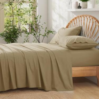 Imagem de Entisn Jogo de cama king size de algodão puro, 4 peças, bolso profundo de 40,6 cm, conjunto de lençóis de algodão sólido com elástico em toda a volta para um ajuste confortável, roupa de cama de