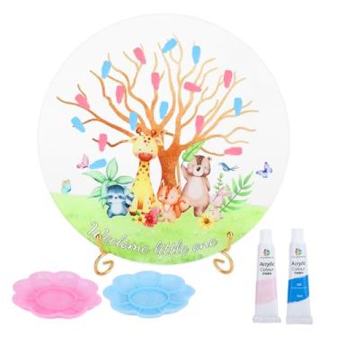 Imagem de Árvore de impressão digital revelação de gênero, meninos ou meninas, jogos de revelação de gênero para convidados, ele ou ela ornamentos de mesa de acrílico chá de bebê livro de convidados suprimentos