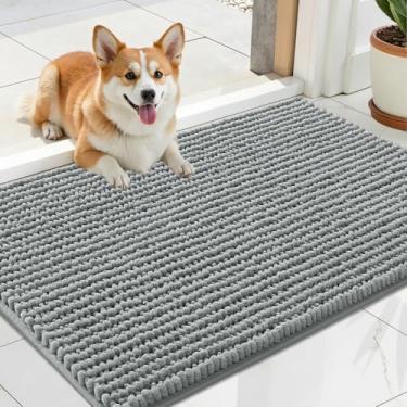Imagem de OLANLY Tapete de porta de cachorro para patas enlameadas 61 x 40 cm, capacho de lama de chenille ultra absorvente, antiderrapante, lavável e com armadilha de sujeira para entrada interna, tapetes de
