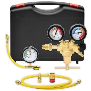 Imagem de CAMPFIRE Kit de testador de pressão HVAC automotivo, regulador de pressão de nitrogênio, ferramentas de teste de pressão, inclui adaptador de teste de vazamento, mangueira de carregamento, adaptadores