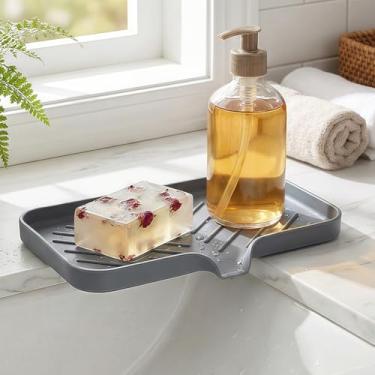 Imagem de Saboneteiras de silicone para banheiro, organizador de pia de cozinha, bandeja dispensadora de pratos, suporte de sabão de silicone premium com autodrenagem, para esfregar, garrafa, copo na pia ou