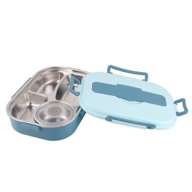 Imagem de Zerodis Caixa de Aço Inoxidável Com 4 Grades, Recipiente de Almoço Portátil Azul Com Tigela de Sopa, Armazenamento de Alimentos para Estudantes, Suporte de Refeição para Adultos (Lancheira de