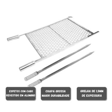 Imagem de Kit Grelha Moeda Inox 70x60 Mais Espeto Espada P/ Churrasco - INOX LAU