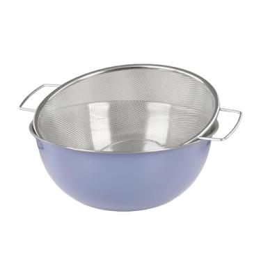 Imagem de Escorredor microporoso de aço inoxidável 304, grande capacidade de 3,5 litros com tigela de mistura para lavar legumes, frutas e arroz e para drenar macarrão cozido (2 peças) (cinza)