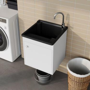 Imagem de Tanque de Lavar Roupa Pequeno 26 Litros com Gabinete MDF de Fixar Susp