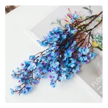 Imagem de Flores de cerejeira artificiais bouquet decoração arranjo floral(Azul,Kit com 2 Unidades)