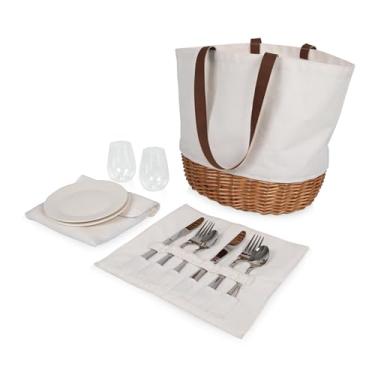 Imagem de PICNIC TIME Cesta de piquenique para 2 pessoas, conjunto de piquenique de lona e salgueiro – Inclui conjunto de utensílios, copos e pratos (lona bege)