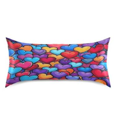 Imagem de ATTX Fronha de cetim com estampa de corações de amor coloridos com fecho de envelope, macia e refrescante para cabelo e pele, tamanho king size 50 x 101 cm (16)