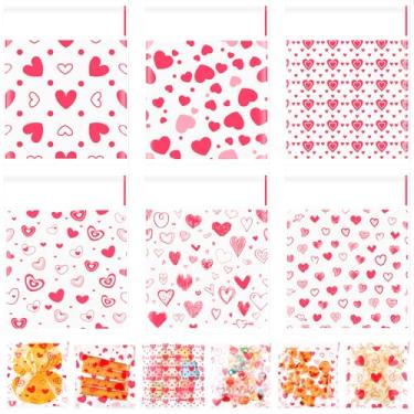 Imagem de Gersoniel 300 unidades de sacos de guloseimas de dia dos namorados coração autoadesivo celofane doces sacos de biscoito 9,94 x 3,94 polegadas coração transparente saco de brindes de plástico com 6