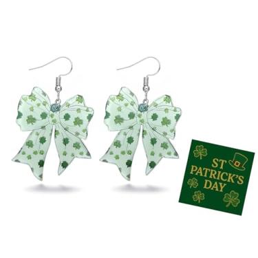 Imagem de Brincos de Dia de São Patrício para mulheres, brincos de trevo verde com pingente de strass, brinco irlandês, roupas de Dia de São Patrício para mulheres, Metal, Sem pedra preciosa