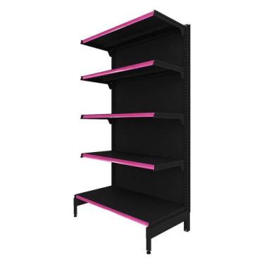 Imagem de Gôndola Prateleira Preta 5 Níveis 40x30 New Plus 1,70 Ponta pe Rosa - 