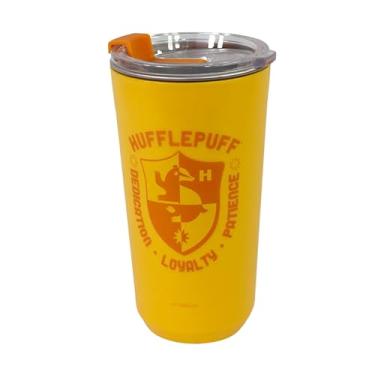 Imagem de Zonacriativa – Copo Sky Harry Potter Lufa-Lufa Hufflepuff 500ml em Aço Inoxidável e Plástico | Parede Dupla | Tampa Hermética com Abre e Fecha