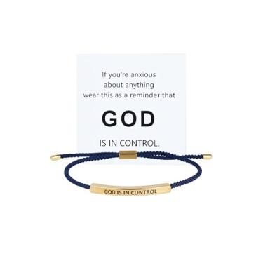 Imagem de COLORFUL BLING Pulseira de tubo God is in Control para mulheres e homens, pulseira trançada ajustável de aço inoxidável, feita à mão, inspiradora, fé cristã, joia religiosa, presente de aniversário de