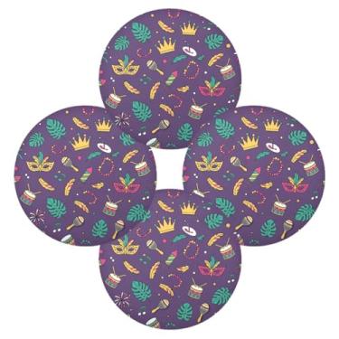 Imagem de Wassud Jogo americano conjunto de 4 tapetes redondos de carnaval para cozinha e jantar tapetes laváveis resistentes ao calor para decoração de mesa 39 cm