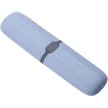 Imagem de pcagfaajmh Estojo de viagem para escova de dentes, caixa de escova de dentes, protetor de escovas de banheiro, hashis, recipiente à prova de poeira para viagens domésticas portátil (cinza) (azul)